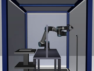 MuJoCo simulation of an industrial inspection trajectory viewed from the front