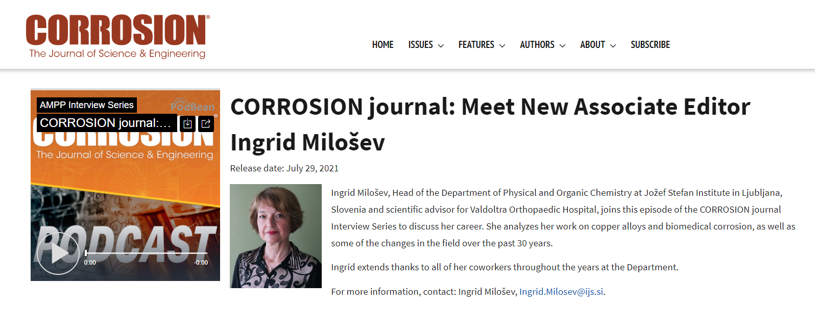 New Associate Editor dr. Ingrid Milošev